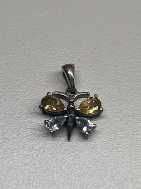 925 Sterling Silver Butterfly Pendant with Yellow and Light Blue Gemstones